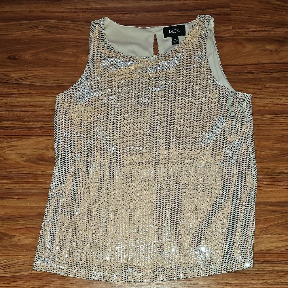 MSK Women's Sparkling Silver Sequin Tank Top Medium Petite
